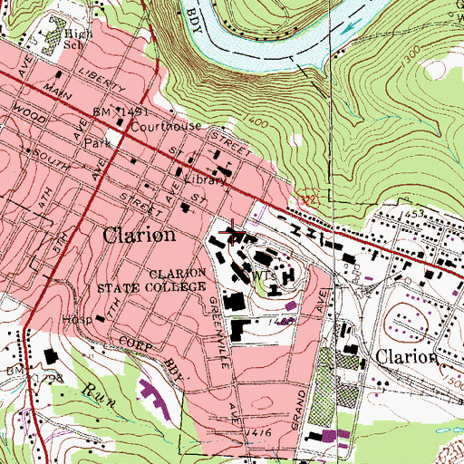 Topographic Map of Borough of Clarion, PA