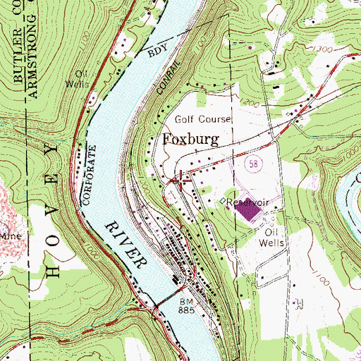 Topographic Map of Borough of Foxburg, PA