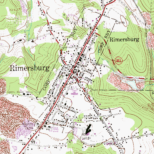 Topographic Map of Borough of Rimersburg, PA