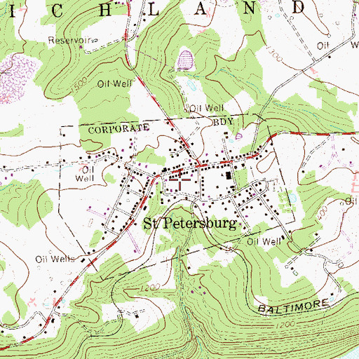 Topographic Map of Borough of Saint Petersburg, PA