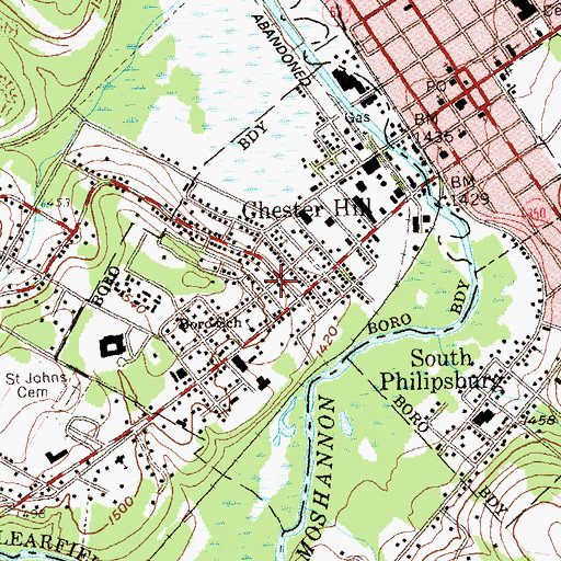 Topographic Map of Borough of Chester Hill, PA