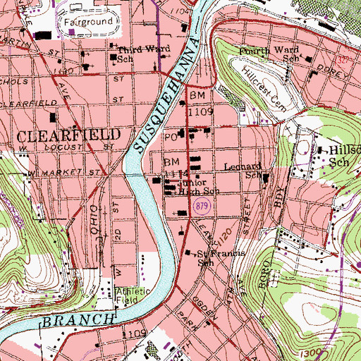 Topographic Map of Borough of Clearfield, PA