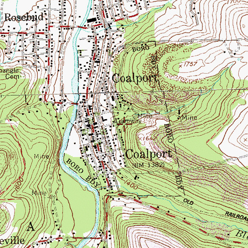 Topographic Map of Borough of Coalport, PA