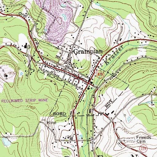 Topographic Map of Borough of Grampian, PA