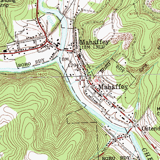 Topographic Map of Borough of Mahaffey, PA