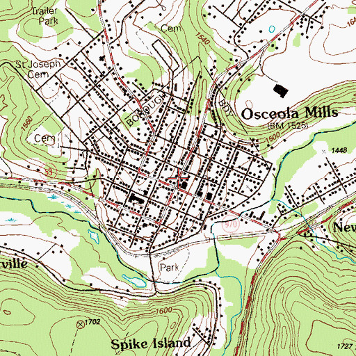 Topographic Map of Borough of Osceola Mills, PA