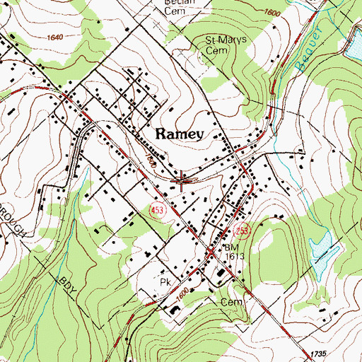 Topographic Map of Borough of Ramey, PA