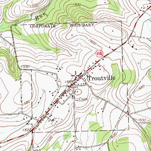 Topographic Map of Borough of Troutville, PA