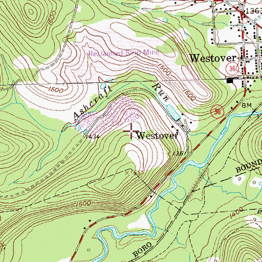 Topographic Map of Borough of Westover, PA