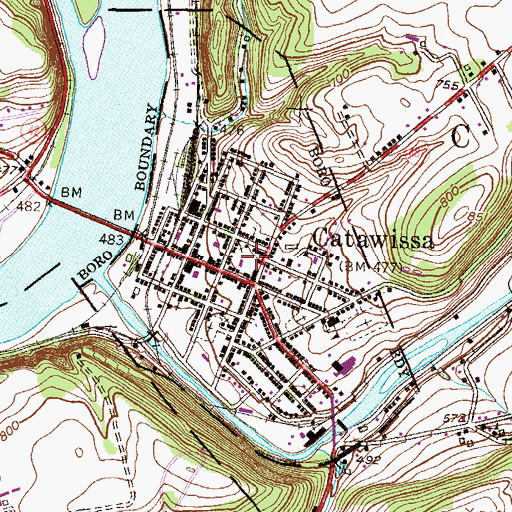 Topographic Map of Borough of Catawissa, PA