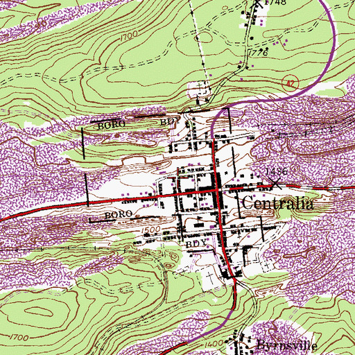 Topographic Map of Borough of Centralia, PA