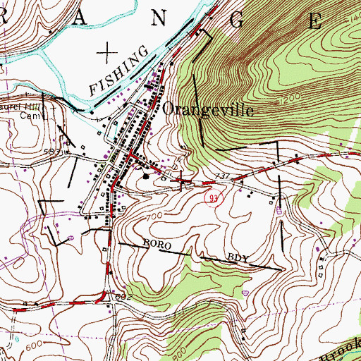 Topographic Map of Borough of Orangeville, PA