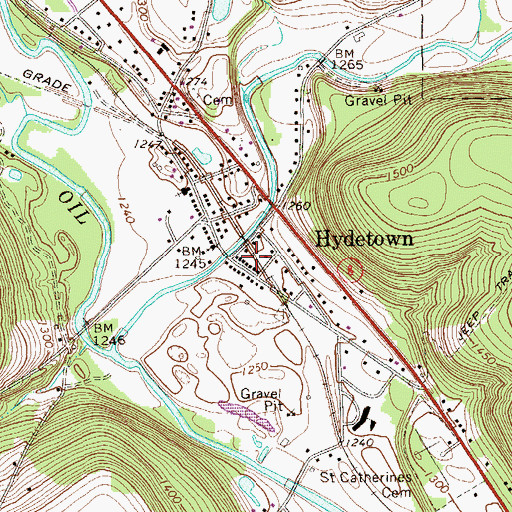 Topographic Map of Borough of Hydetown, PA