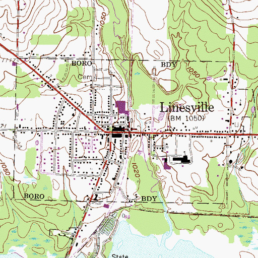 Topographic Map of Borough of Linesville, PA