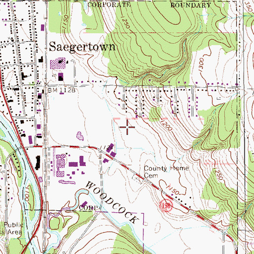 Topographic Map of Borough of Saegertown, PA
