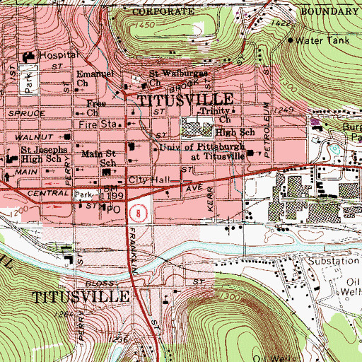 Topographic Map of City of Titusville, PA