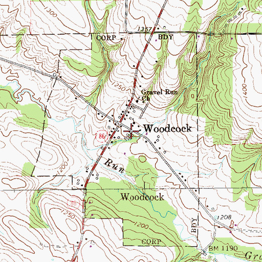 Topographic Map of Borough of Woodcock, PA