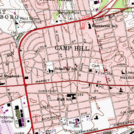 Topographic Map of Borough of Camp Hill, PA