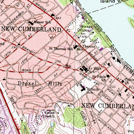Topographic Map of Borough of New Cumberland, PA