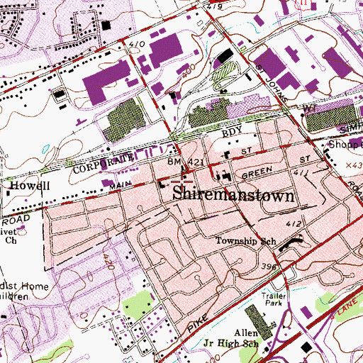 Topographic Map of Borough of Shiremanstown, PA