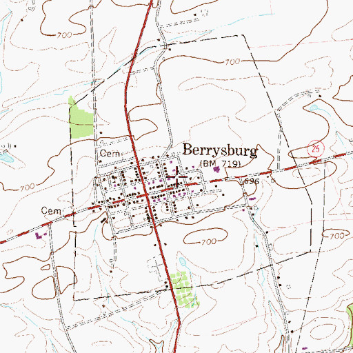 Topographic Map of Borough of Berrysburg, PA