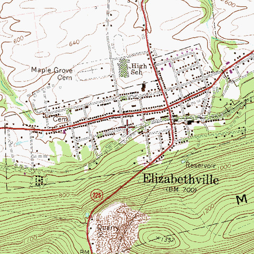 Topographic Map of Borough of Elizabethville, PA