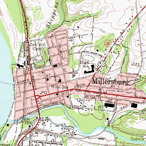Topographic Map of Borough of Millersburg, PA