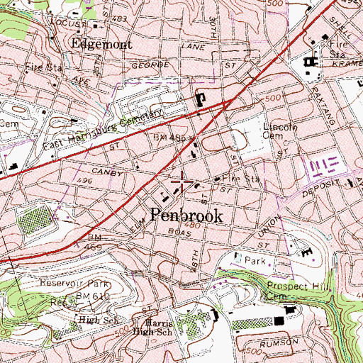 Topographic Map of Borough of Penbrook, PA