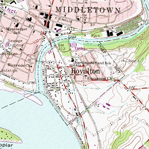 Topographic Map of Borough of Royalton, PA