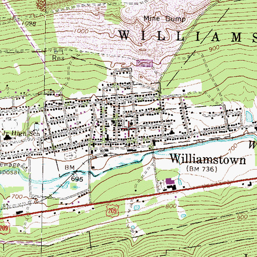 Topographic Map of Borough of Williamstown, PA