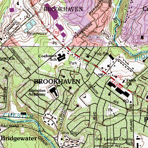 Topographic Map of Borough of Brookhaven, PA