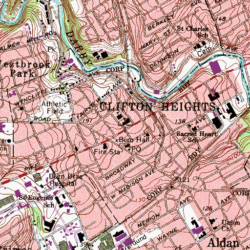 Topographic Map of Borough of Clifton Heights, PA
