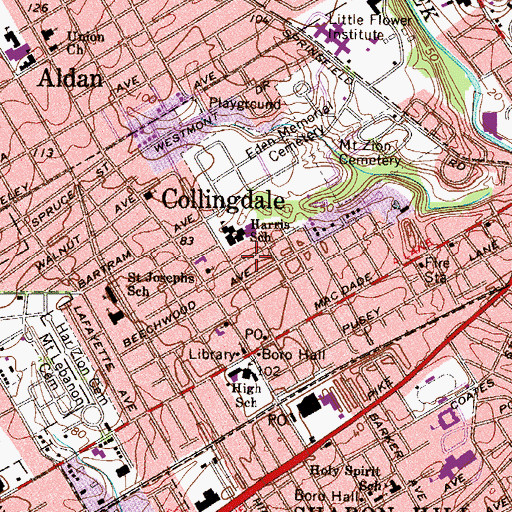 Topographic Map of Borough of Collingdale, PA