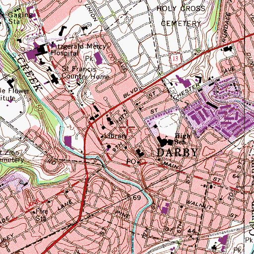 Topographic Map of Borough of Darby, PA