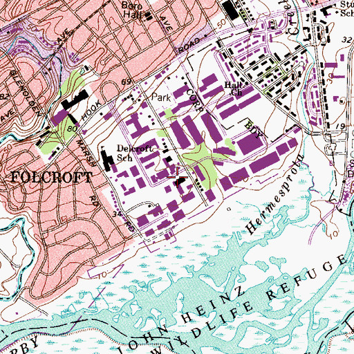Topographic Map of Borough of Folcroft, PA