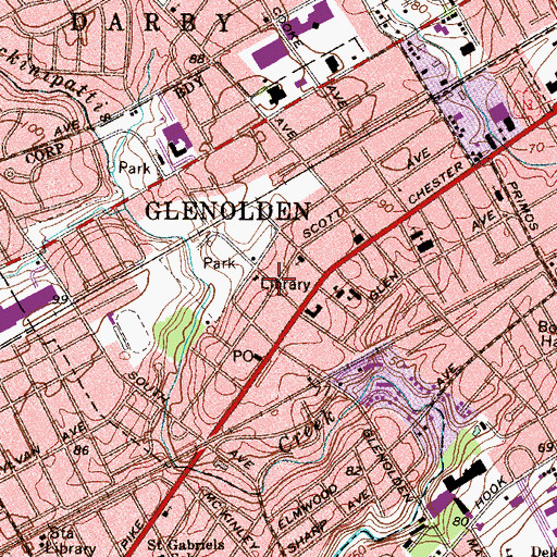 Topographic Map of Borough of Glenolden, PA
