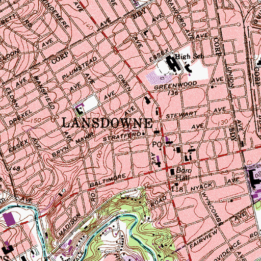 Topographic Map of Borough of Lansdowne, PA