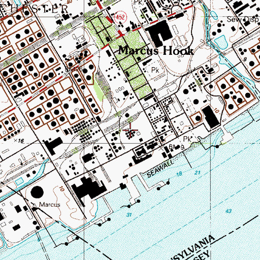 Topographic Map of Borough of Marcus Hook, PA