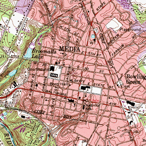 Topographic Map of Borough of Media, PA