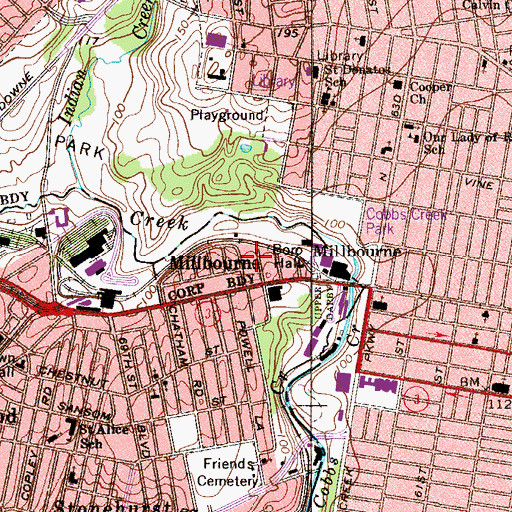 Topographic Map of Borough of Millbourne, PA