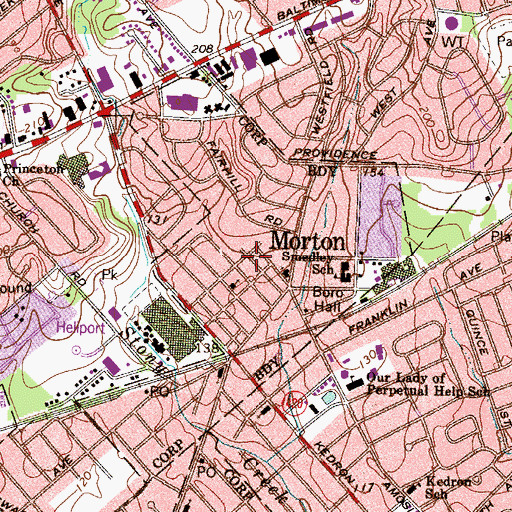 Topographic Map of Borough of Morton, PA