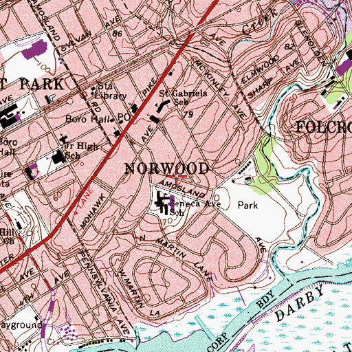 Topographic Map of Borough of Norwood, PA