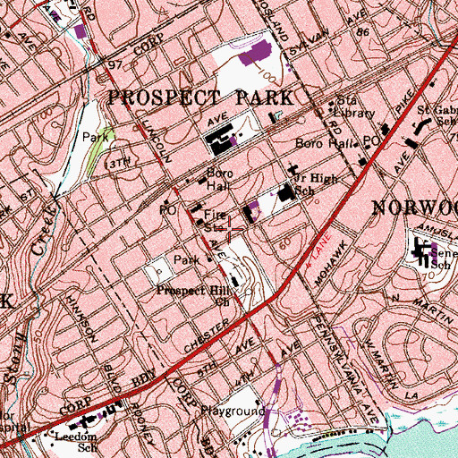 Topographic Map of Borough of Prospect Park, PA