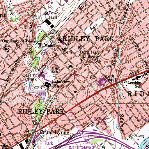 Topographic Map of Borough of Ridley Park, PA