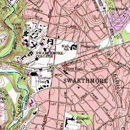 Topographic Map of Borough of Swarthmore, PA