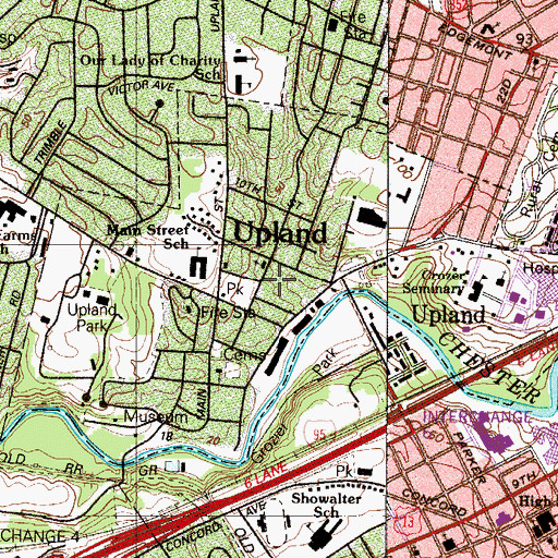 Topographic Map of Borough of Upland, PA