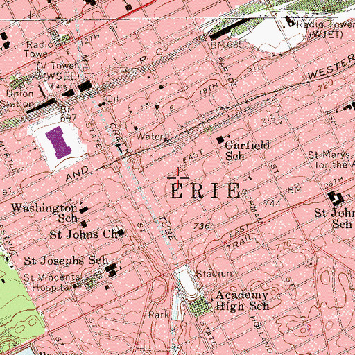 Topographic Map of City of Erie, PA