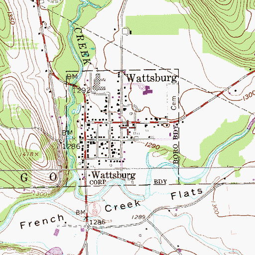 Topographic Map of Borough of Wattsburg, PA