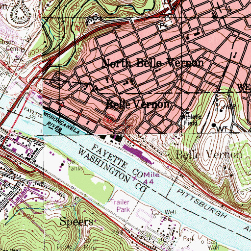 Topographic Map of Borough of Belle Vernon, PA