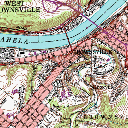 Topographic Map of Borough of Brownsville, PA